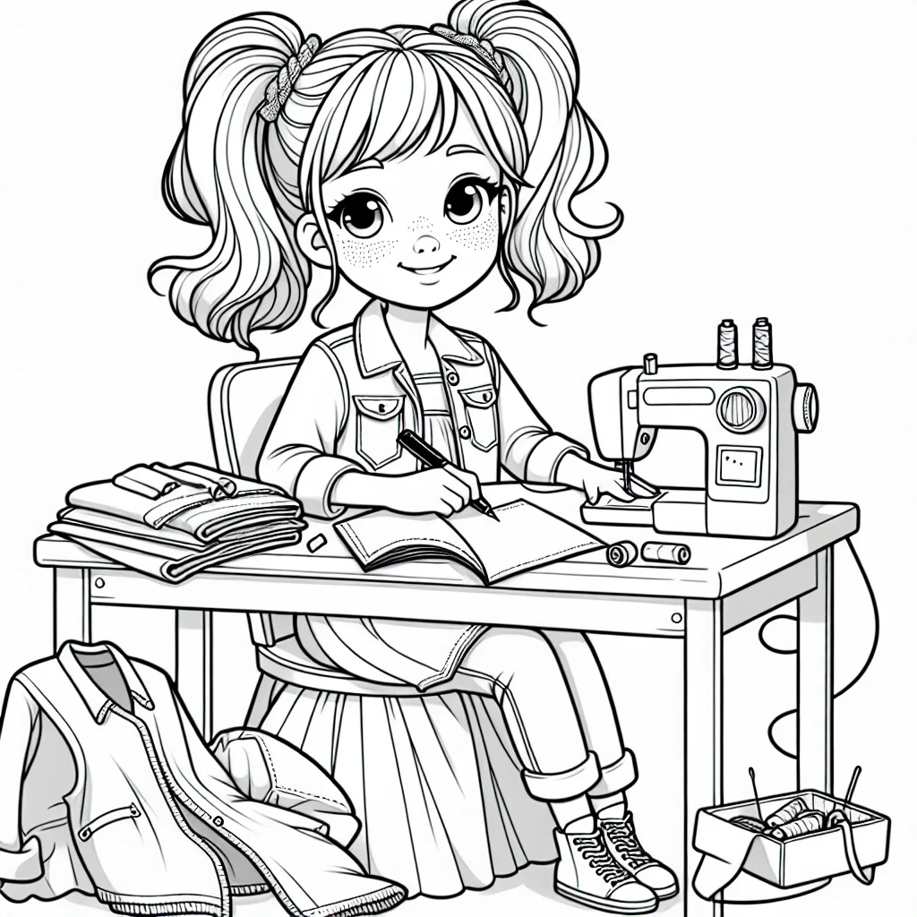 Coloriage Marinette dessinant des vetements a imprimer