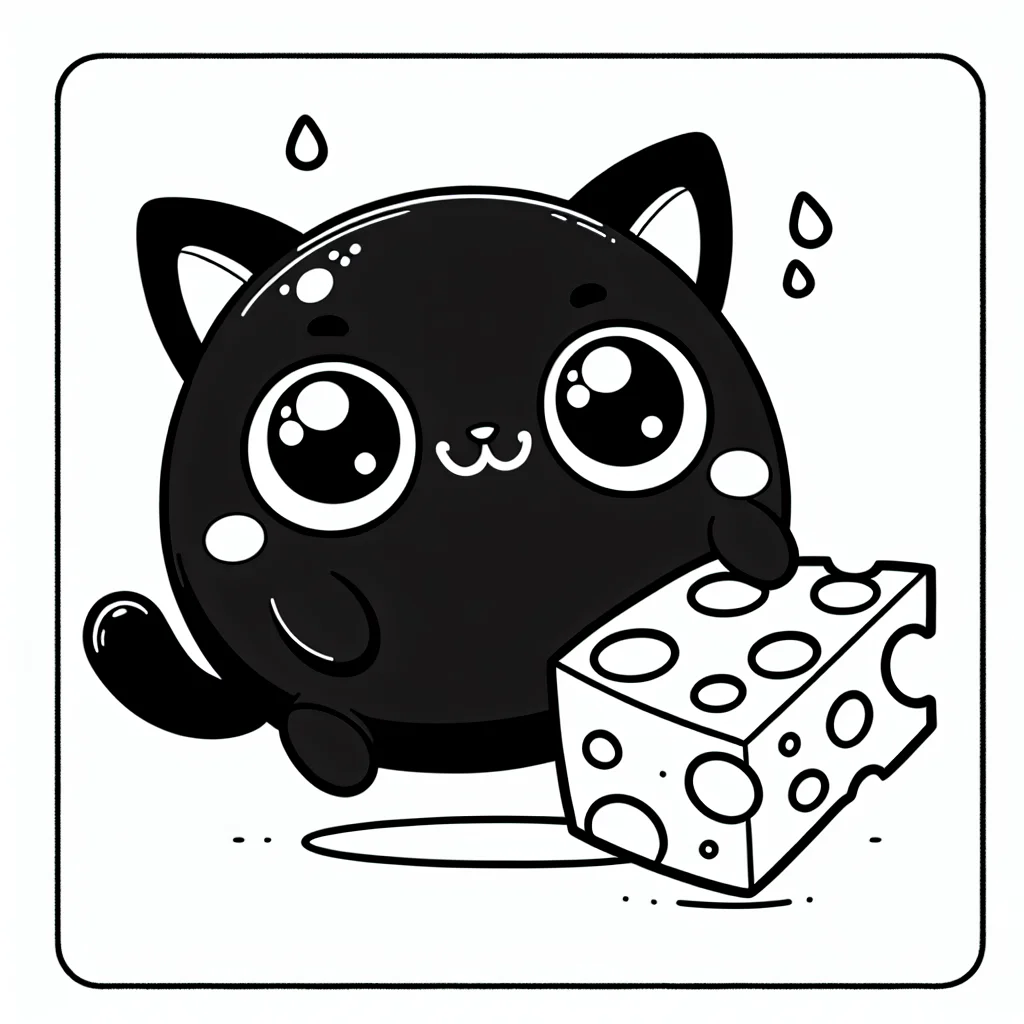 Coloriage Plagg le petit chat kwami avec son fromage à imprimer