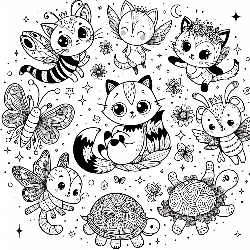 Coloriage groupe de Kwamis magiques en cercle à imprimer