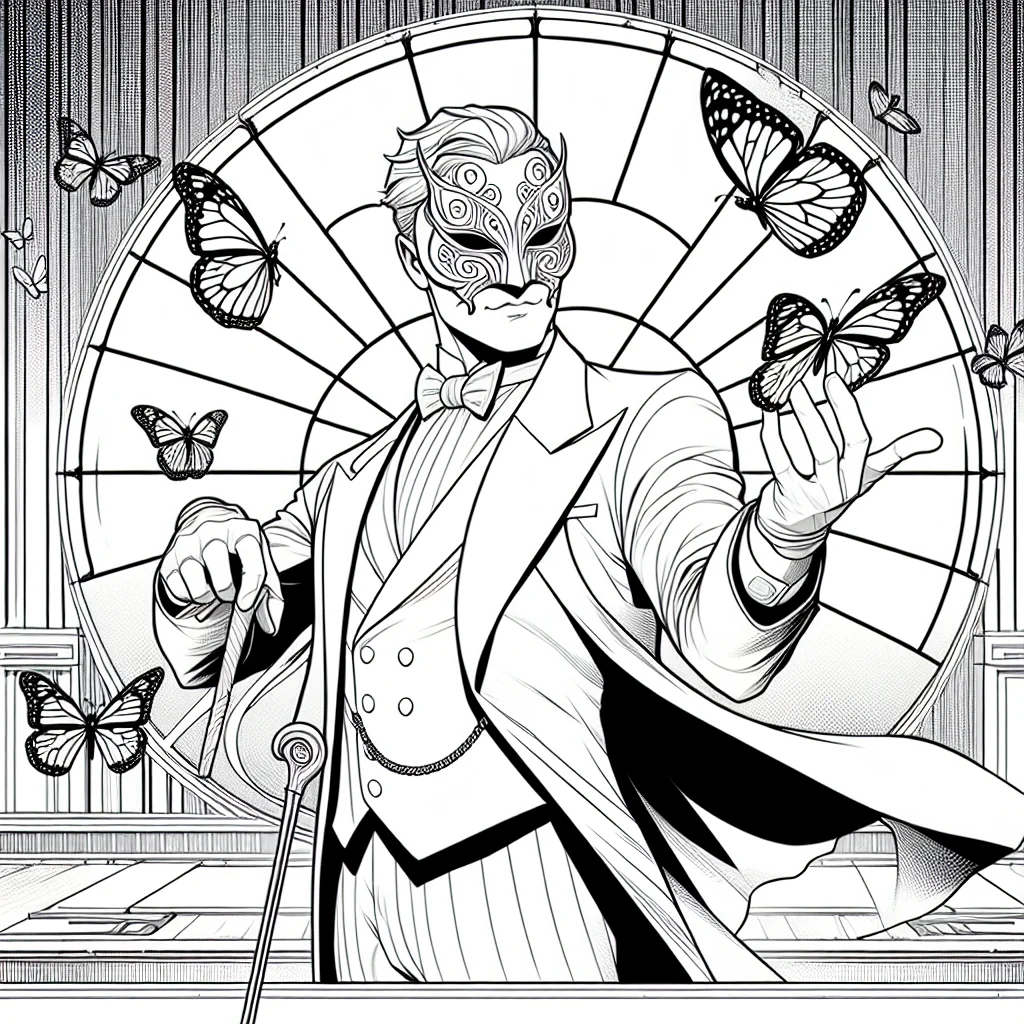 Coloriage le Papillon villain avec son masque et sa canne a imprimer