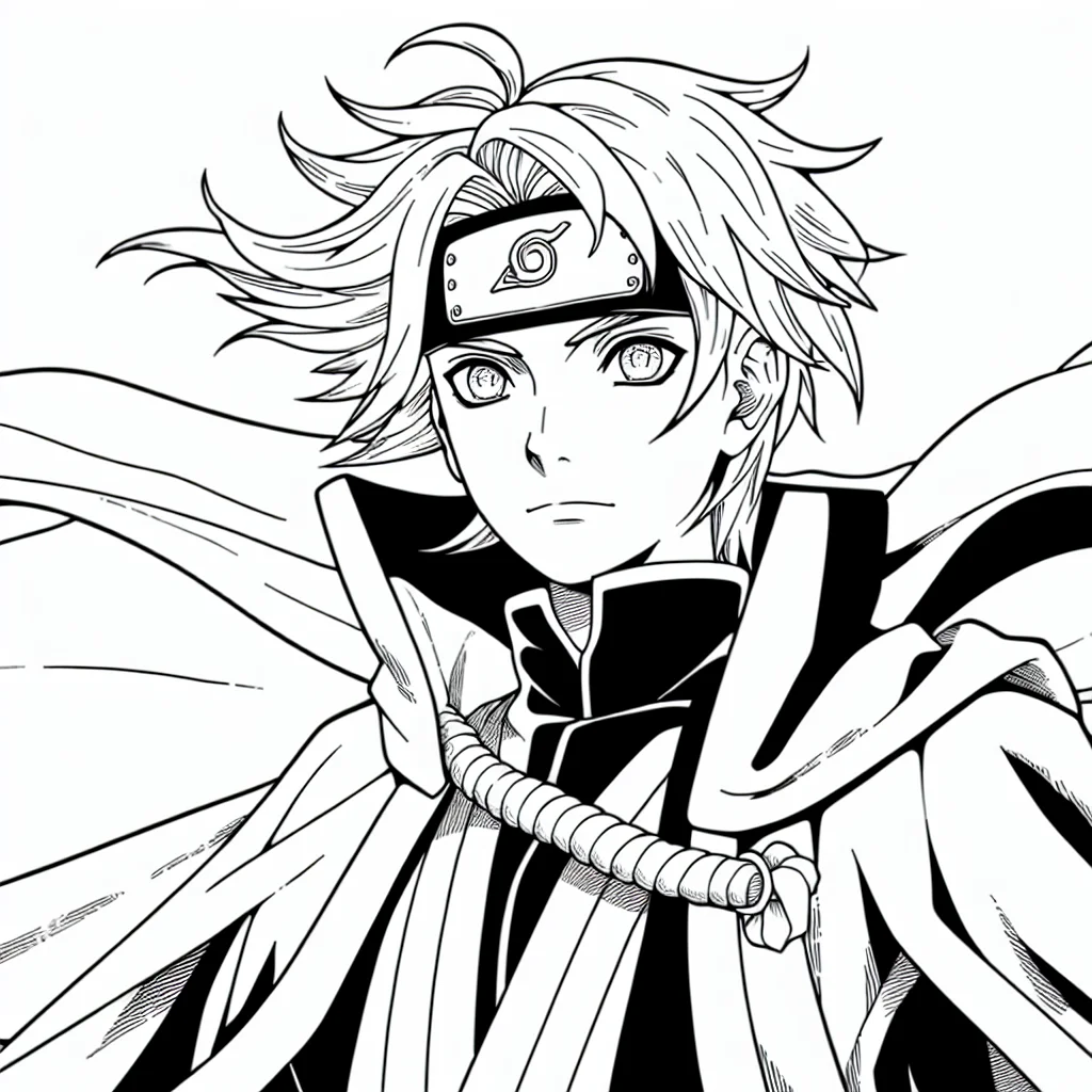 Coloriage Naruto en mode Sage avec cape et pose heroique a imprimer