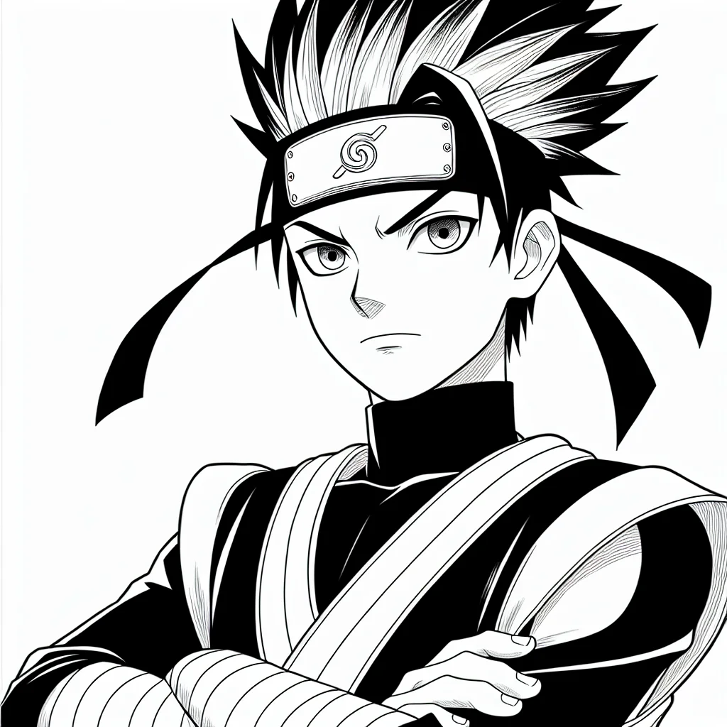 Coloriage Sasuke Uchiha bras croises en pose cool a imprimer