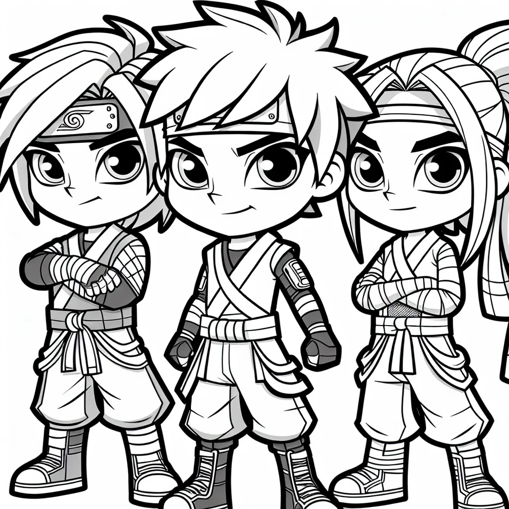Coloriage equipe 7 avec Naruto Sasuke Sakura et Kakashi a imprimer