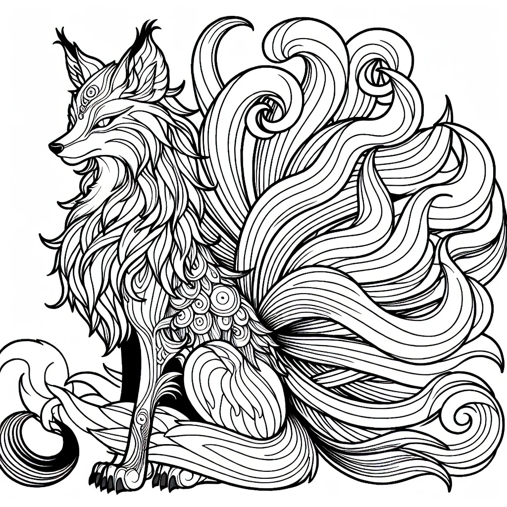 Coloriage Kurama le renard a neuf queues creature legendaire a imprimer