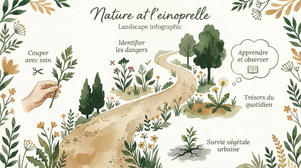 Enfant observant la nature avec une loupe pour créer un herbier