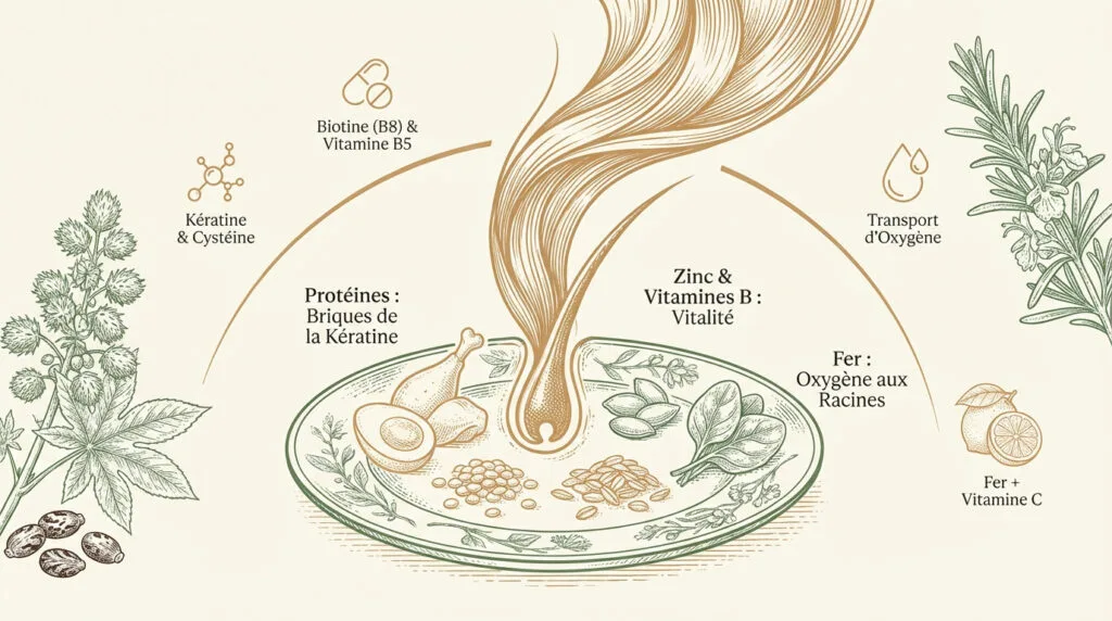Assiette équilibrée riche en nutriments pour la santé des cheveux