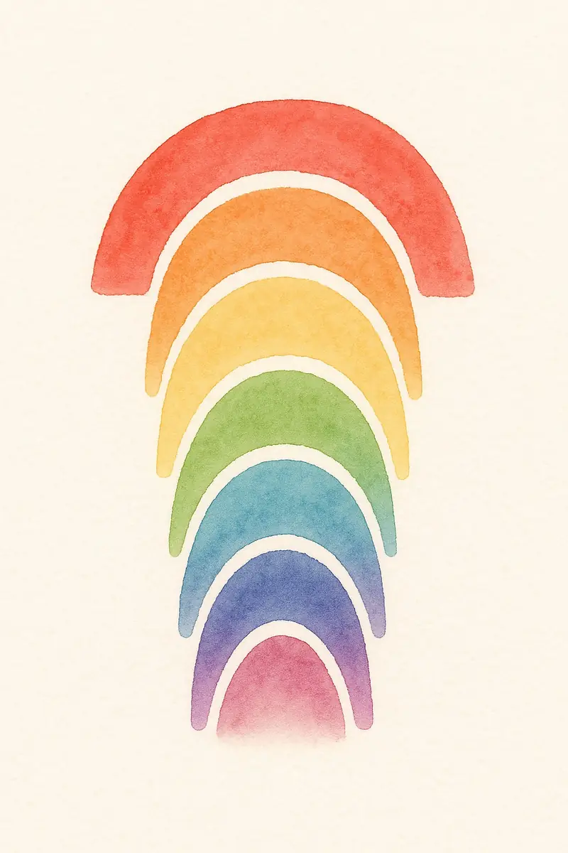 Les 7 couleurs de l'arc-en-ciel dans l'ordre : rouge, orange, jaune, vert, bleu, indigo, violet