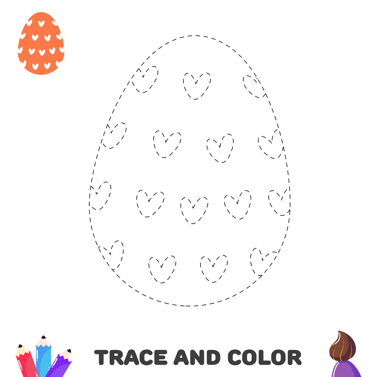 Points a relier Paques oeuf parseme de petits coeurs en pointilles trace et colorie a imprimer