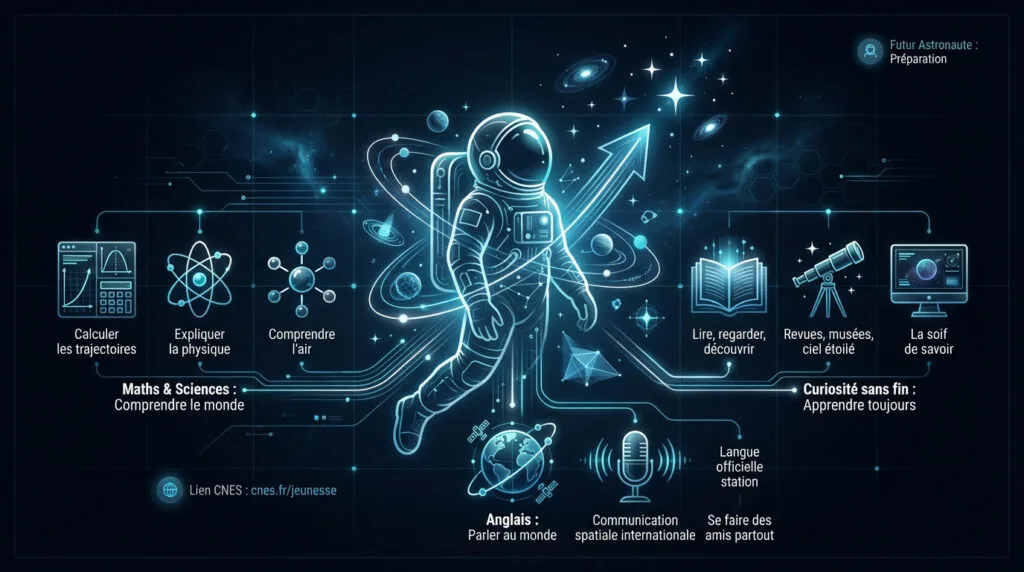 Jeune enfant étudiant les sciences pour devenir astronaute