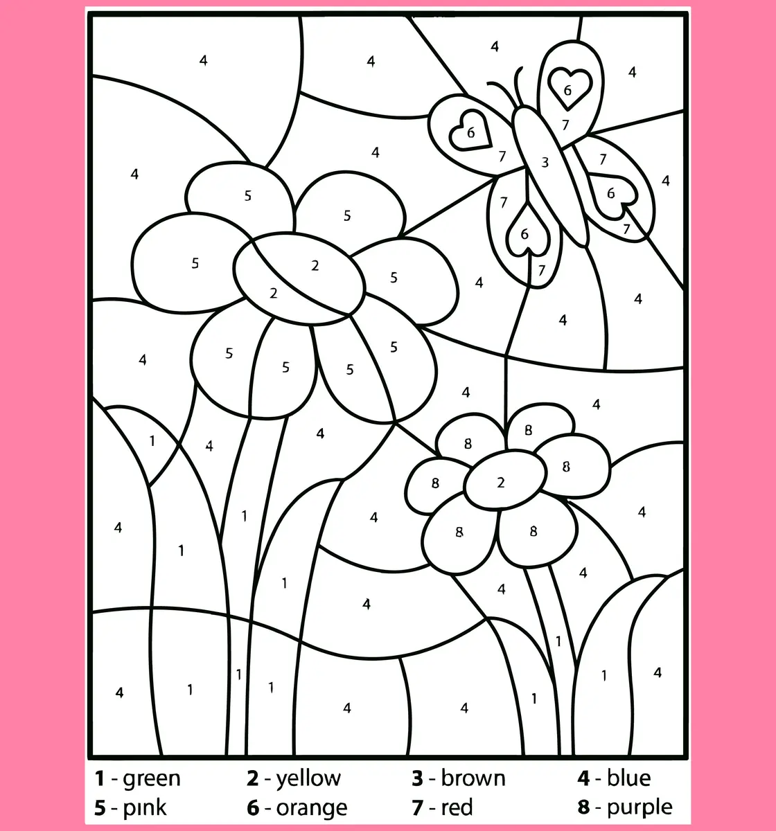 Coloriage magique de printemps fleurs et papillon avec legende des chiffres maternelle a imprimer