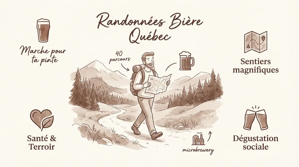 Livre Randos bière au Québec posé près d'un sentier de randonnée