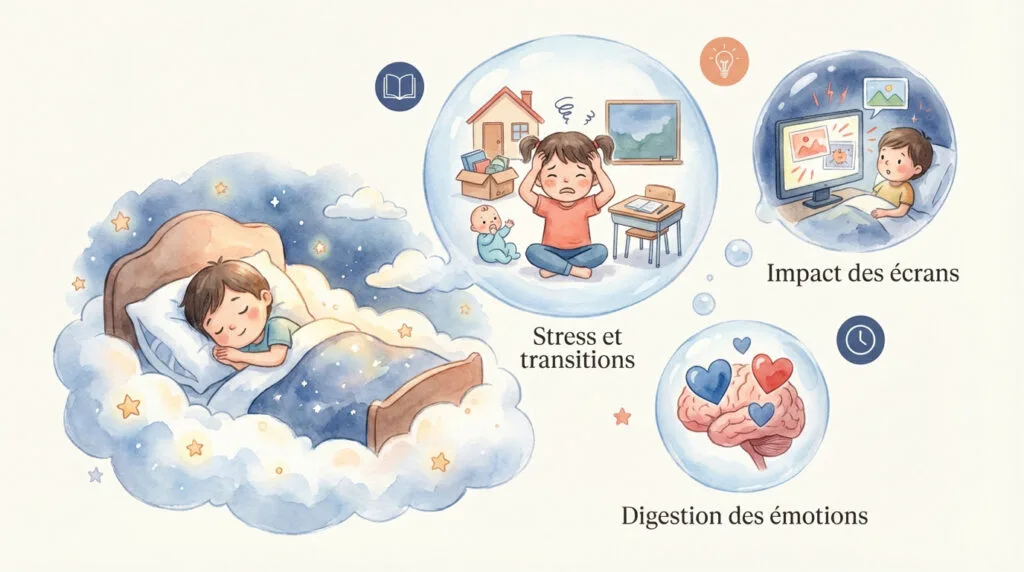Enfant endormi paisiblement avec son doudou après un cauchemar