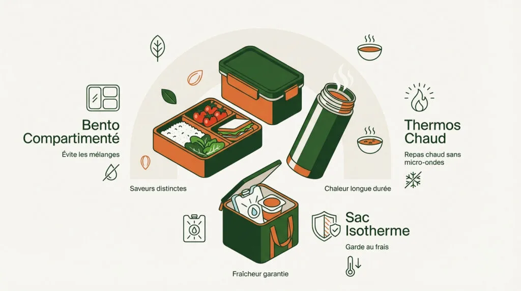 Lunch box équilibrée avec compartiments et accessoires pour l'école