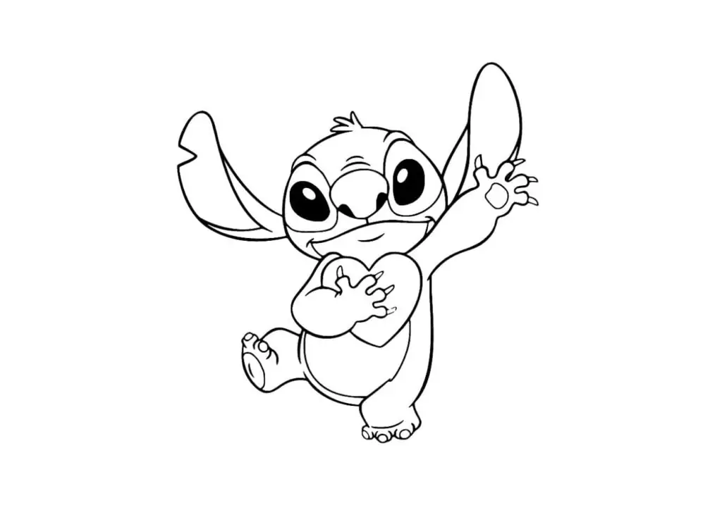 Coloriage Stitch dansant avec un coeur à imprimer