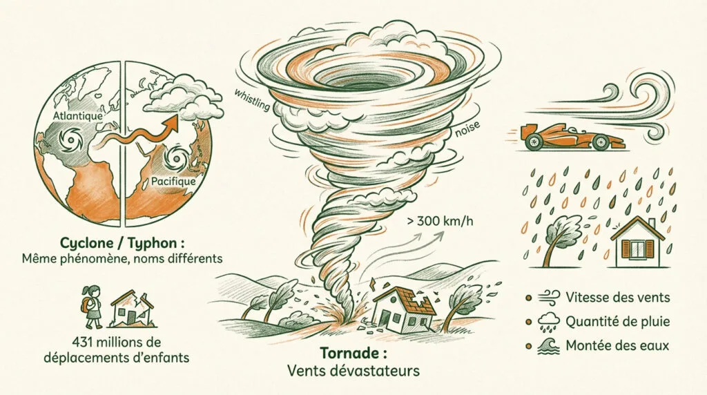 Illustration d'une tornade puissante et d'un cyclone vus du ciel