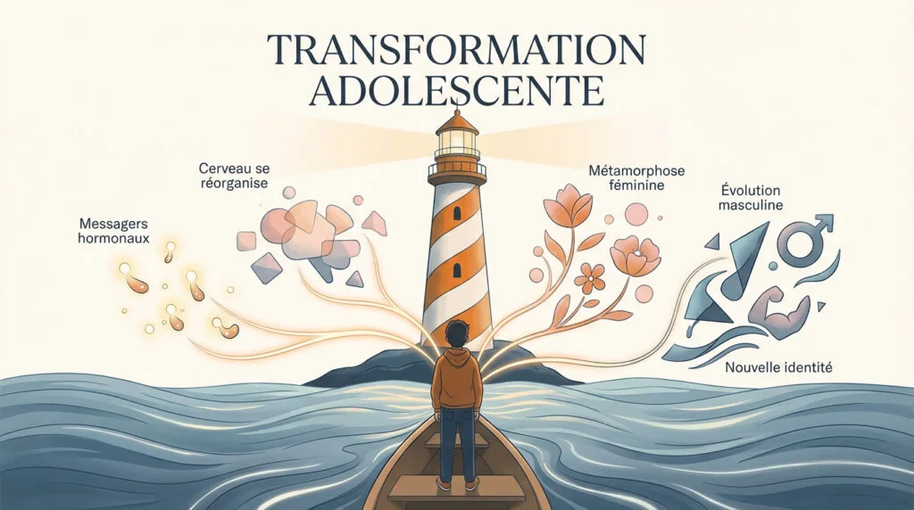 Illustration des changements physiques et émotionnels de l'adolescence