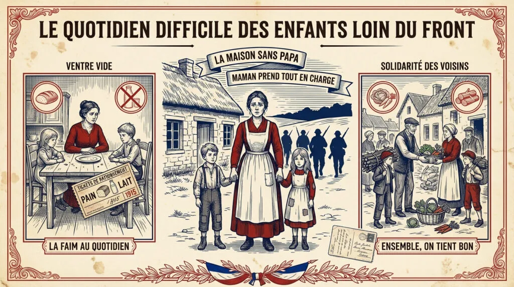 Enfants attendant dans une file de rationnement pendant la Grande Guerre