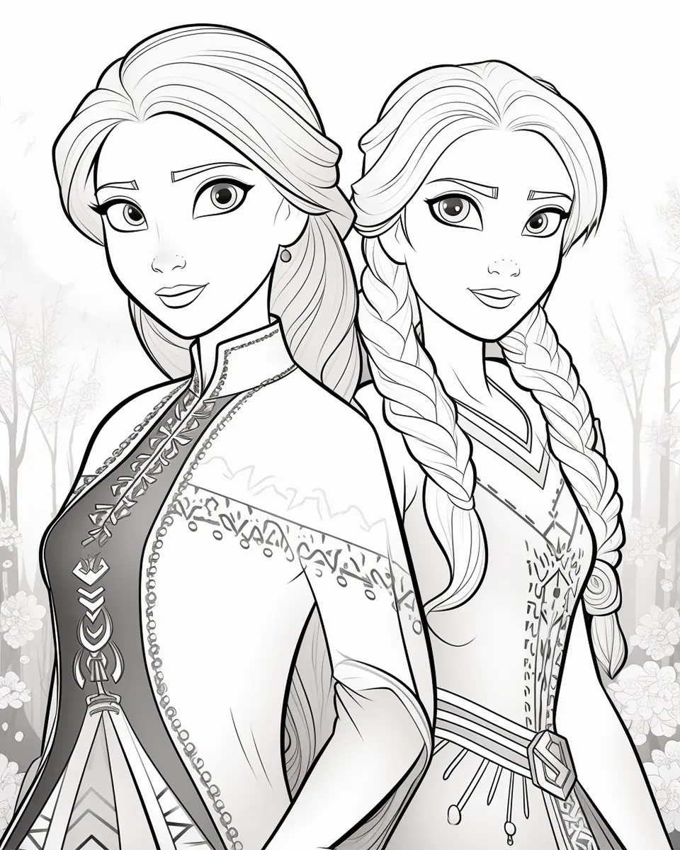 Coloriage Anna et Elsa ensemble à imprimer