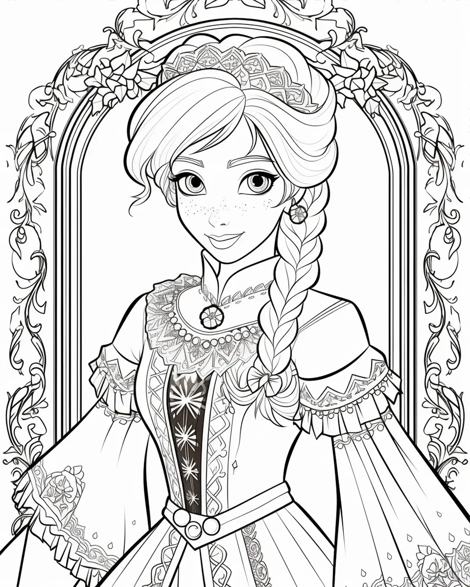 Coloriage Anna en robe de princesse à imprimer