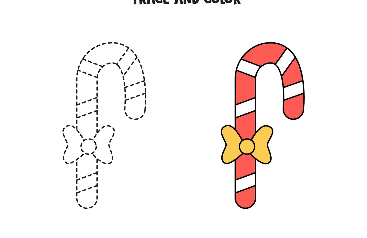 fiche graphisme canne de Noel avec noeud a imprimer
