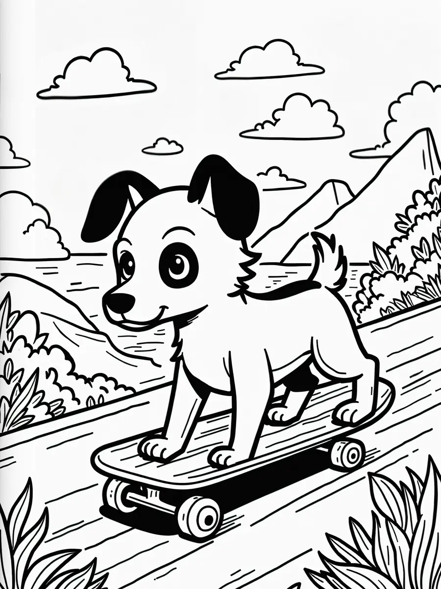 Coloriage chien drôle qui fait du skateboard à imprimer