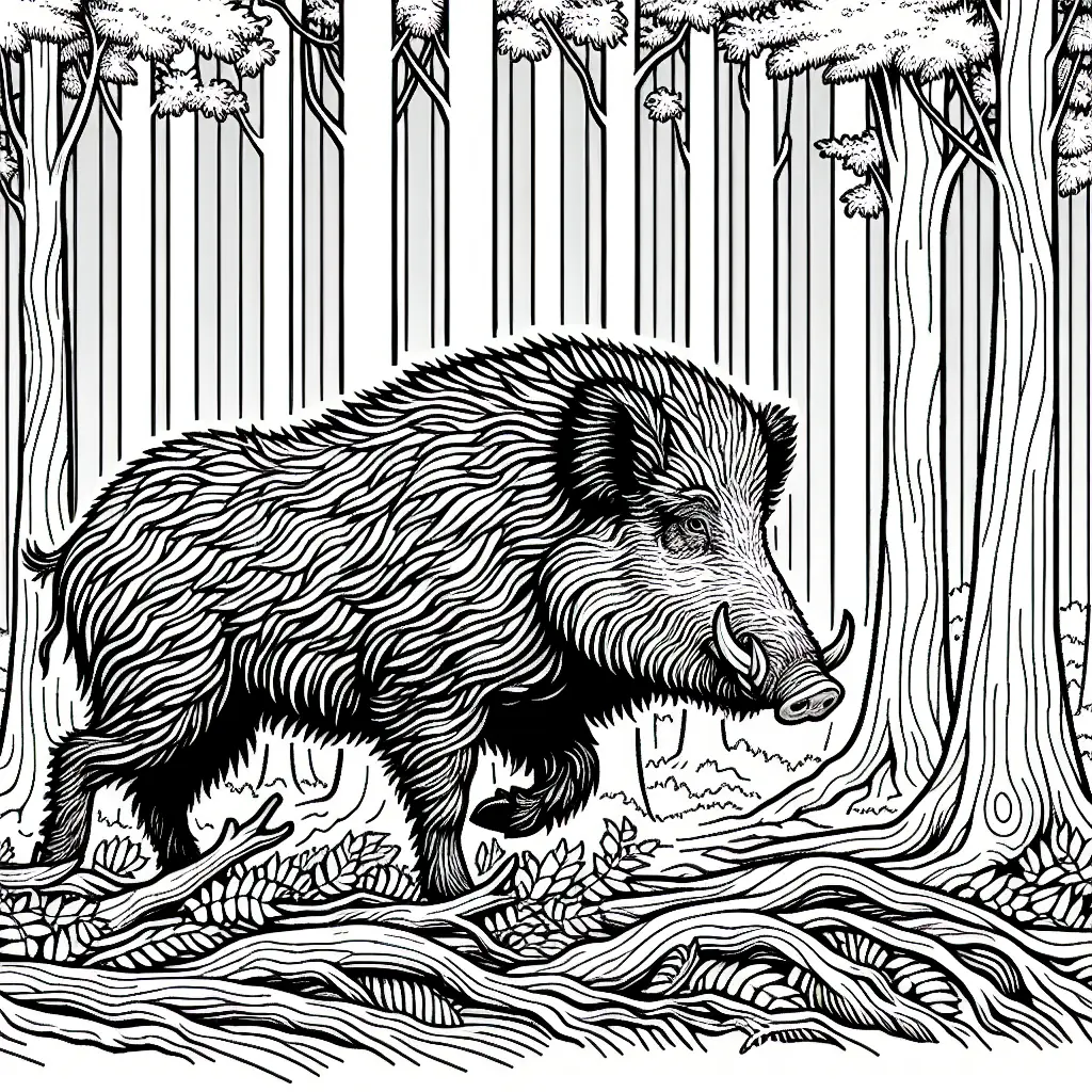 coloriage sanglier dans la foret a imprimer