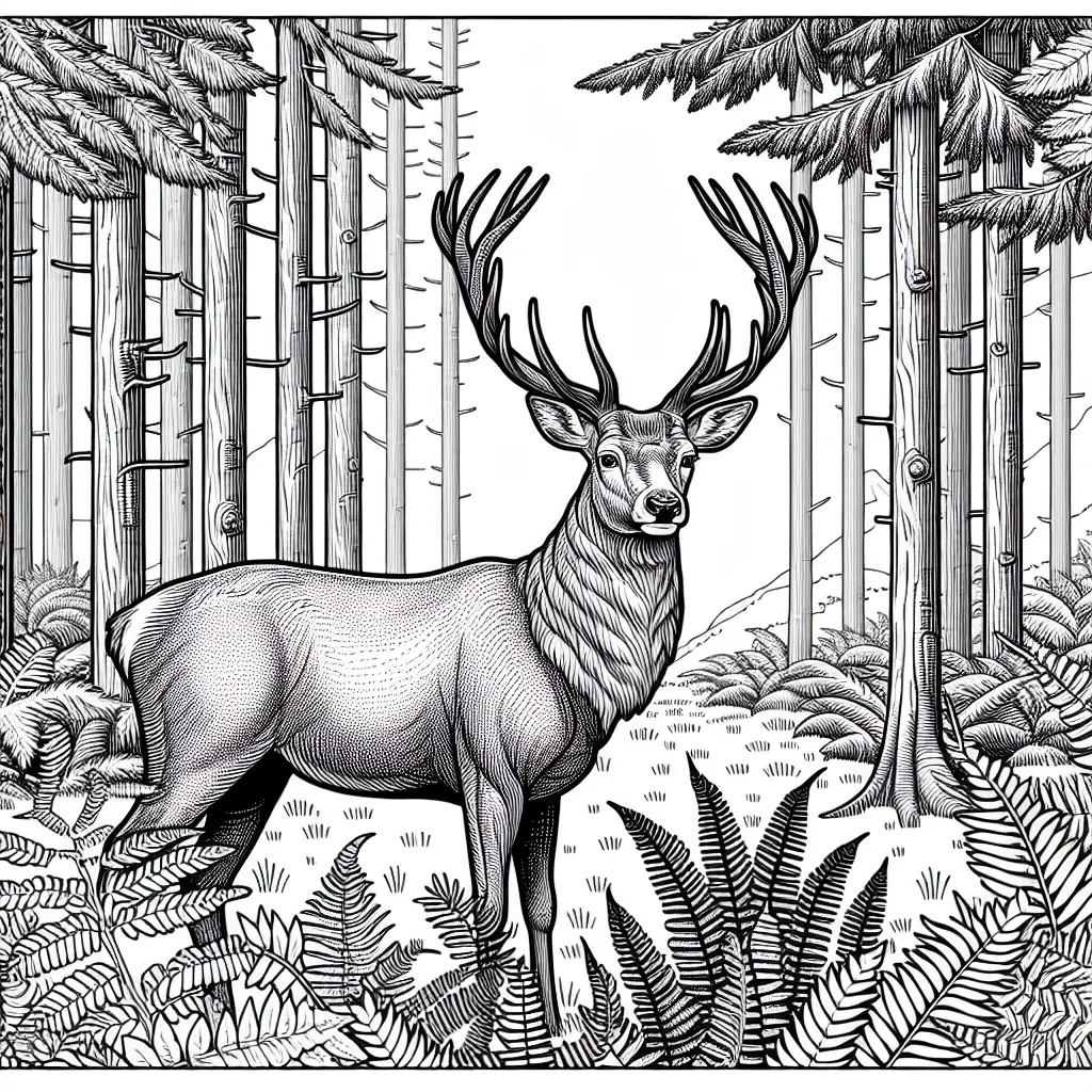 coloriage cerf entre les arbres a imprimer