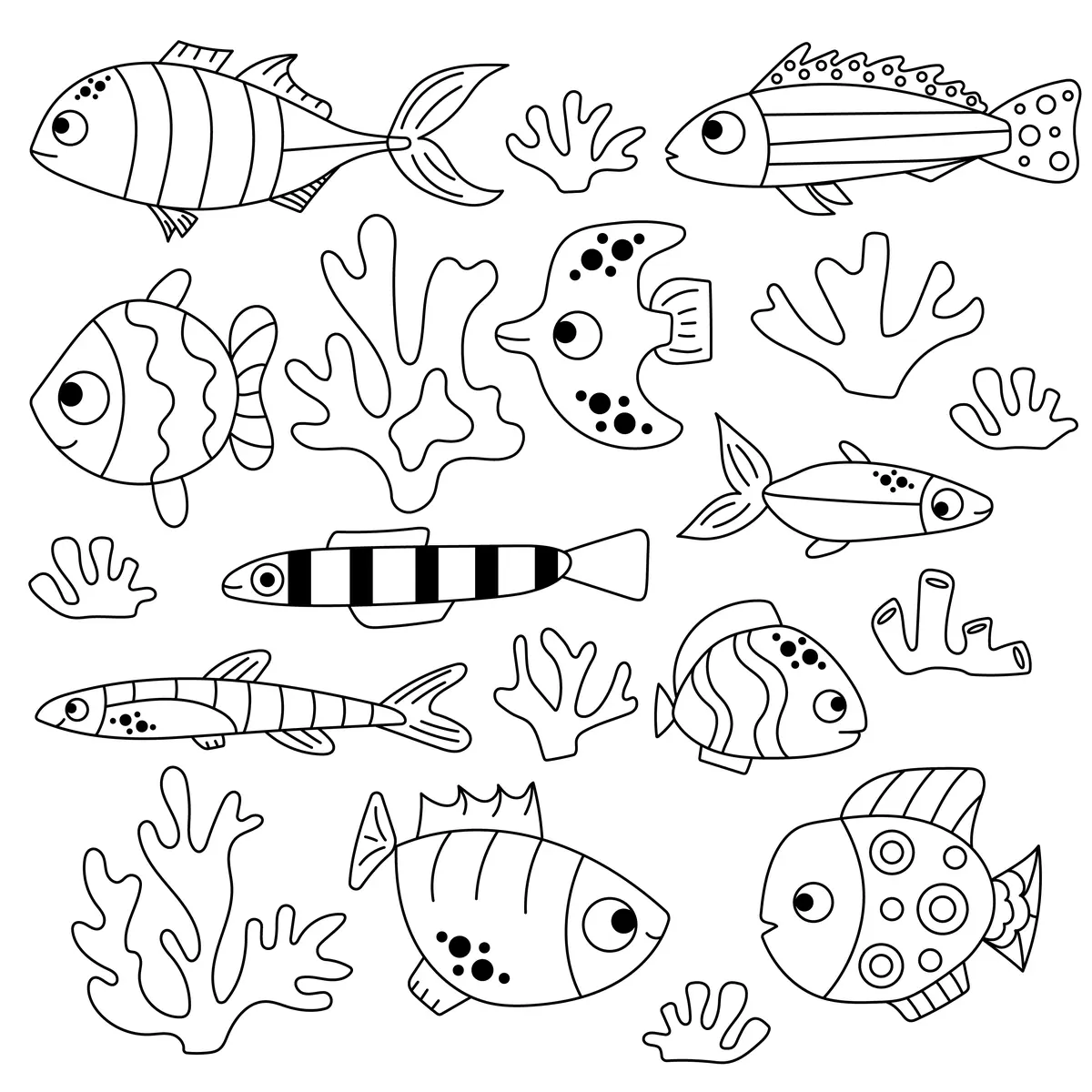 Coloriage grand banc de poissons et coraux à imprimer