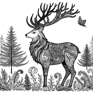 coloriage cerf majestueux dans la foret a imprimer