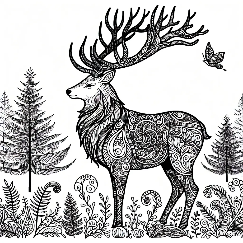 coloriage cerf majestueux dans la foret a imprimer