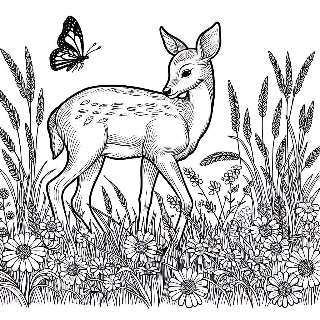 coloriage biche au pre fleuri a imprimer
