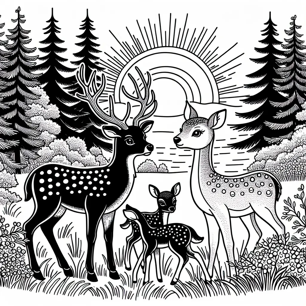 coloriage famille cerf biche faon a imprimer