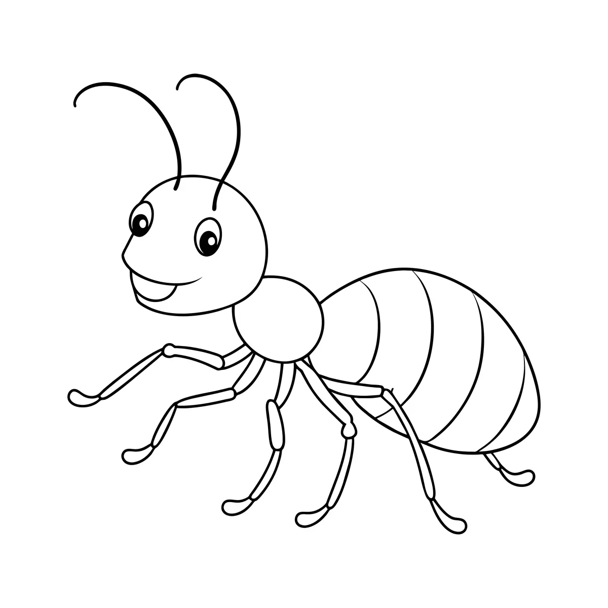Coloriage fourmi cartoon souriante tres simple fond blanc a imprimer pour maternelle