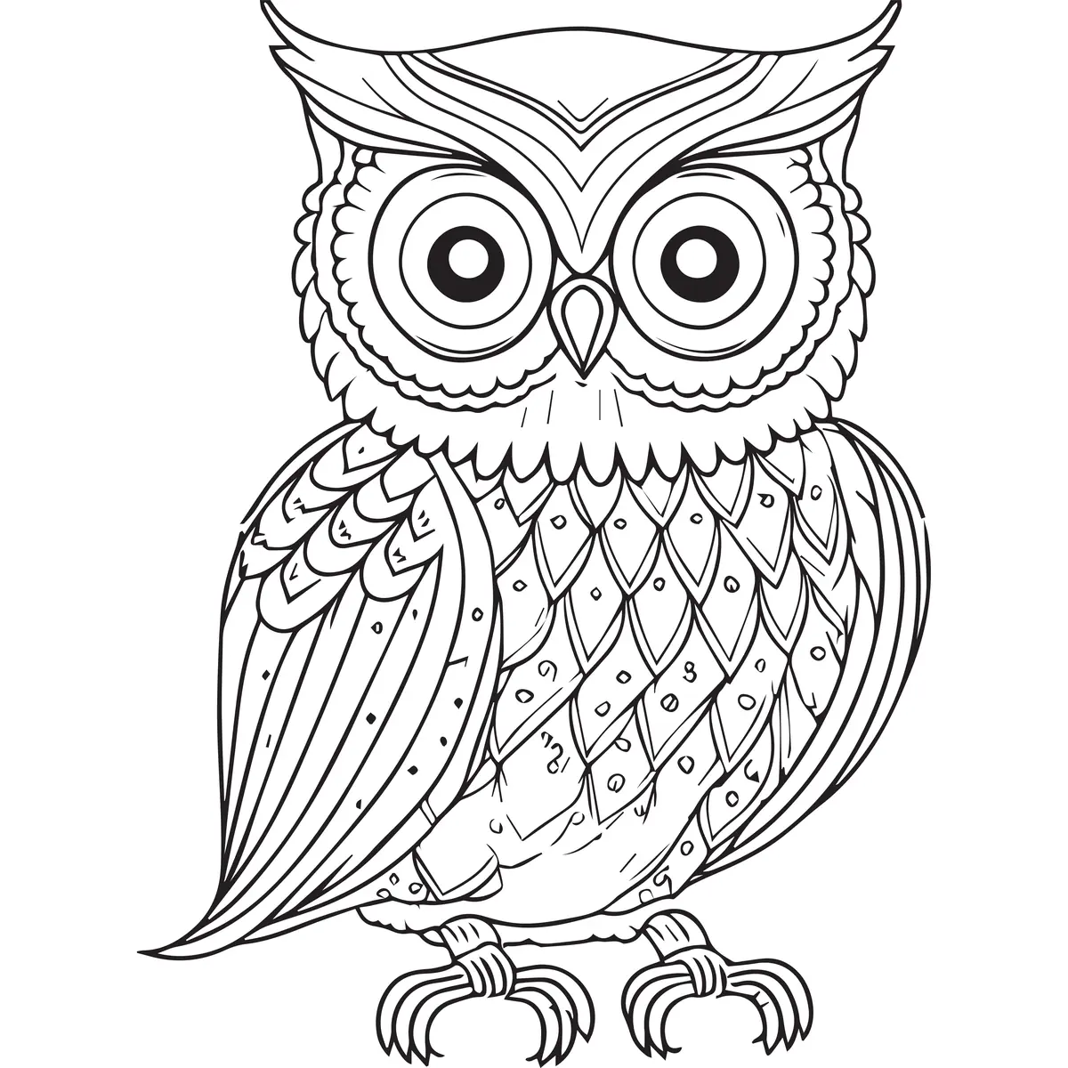Coloriage grand-duc plumes decoratives style mandala a imprimer
