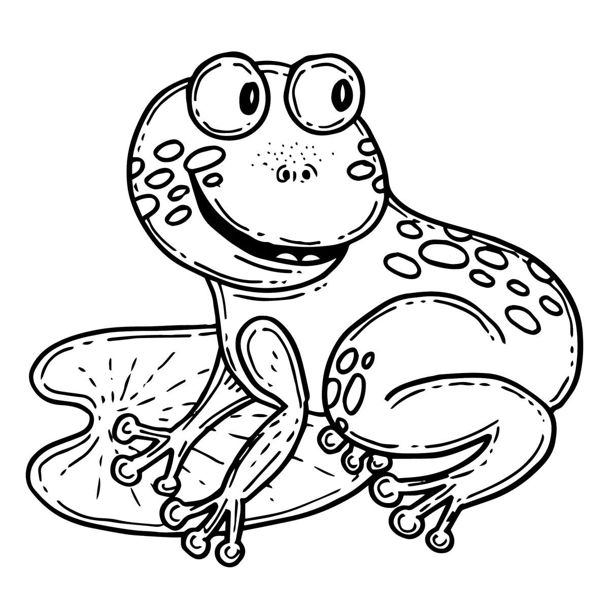 Coloriage grenouille vue de face avec grands yeux et taches à imprimer