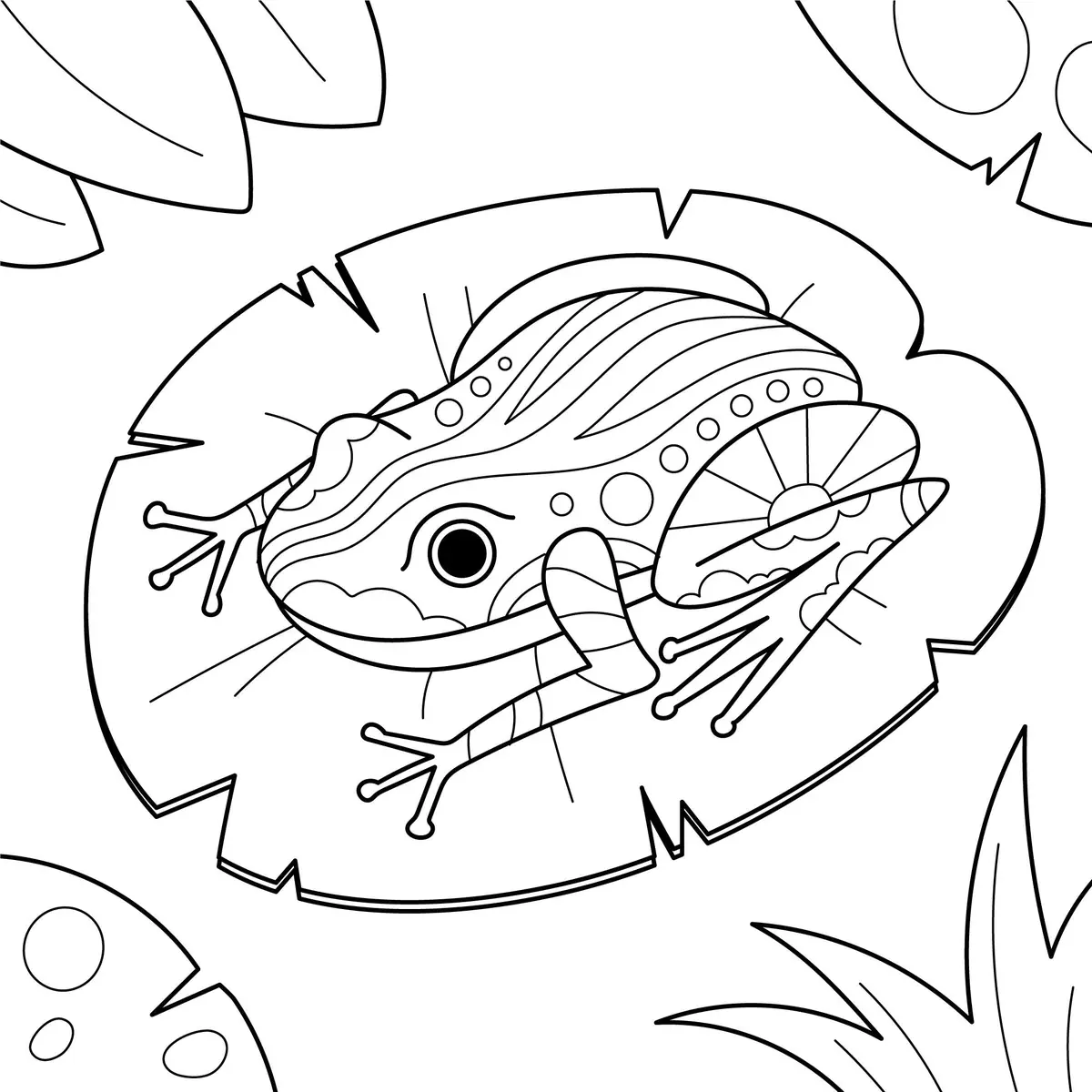 Coloriage grenouille mandala avec motifs détaillés sur nénuphar à imprimer