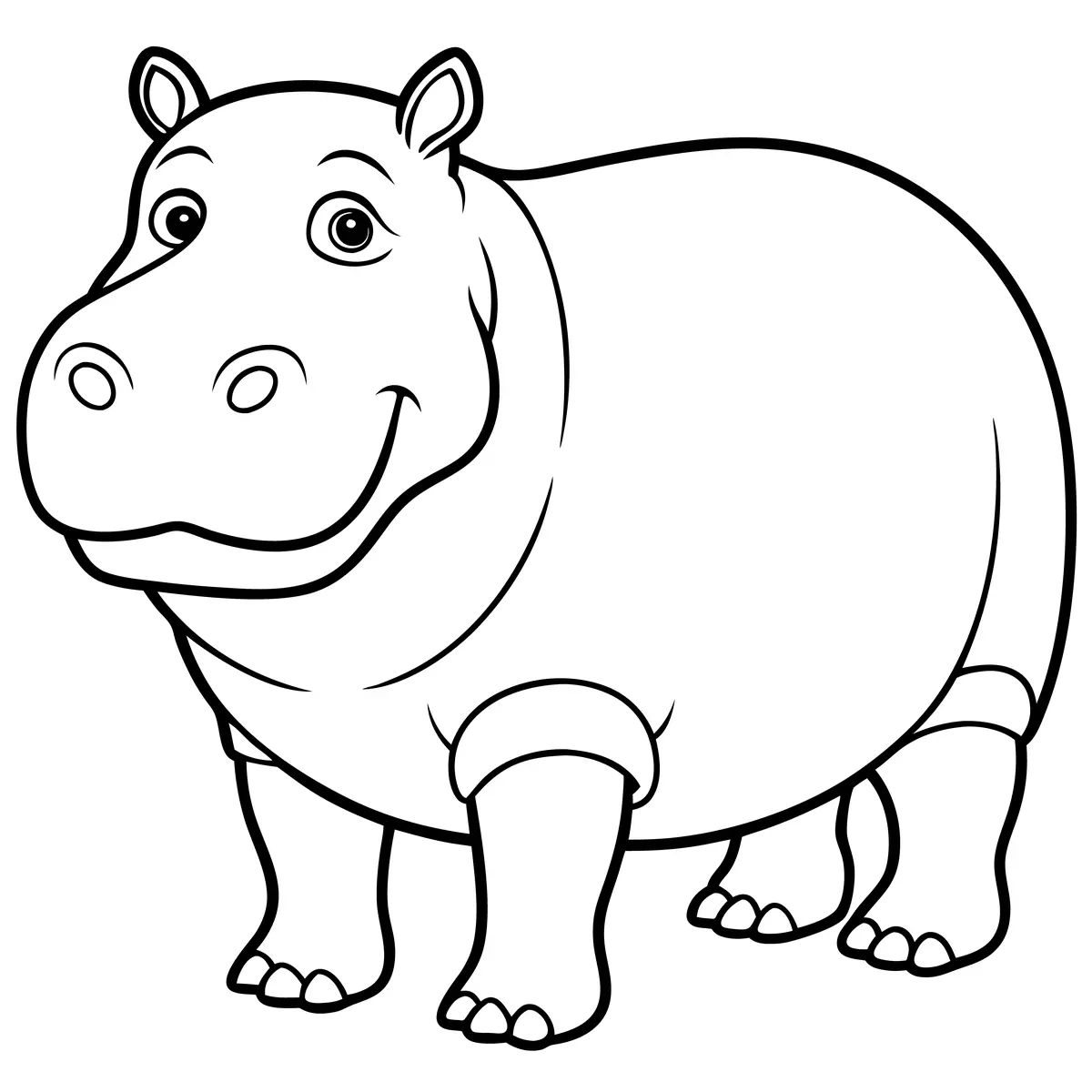 Coloriage hippopotame kawaii souriant gros plan a imprimer