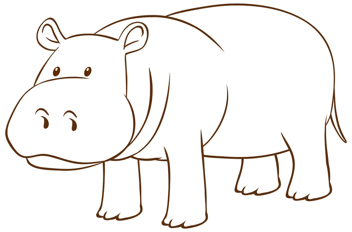 Coloriage hippopotame simple savane à imprimer