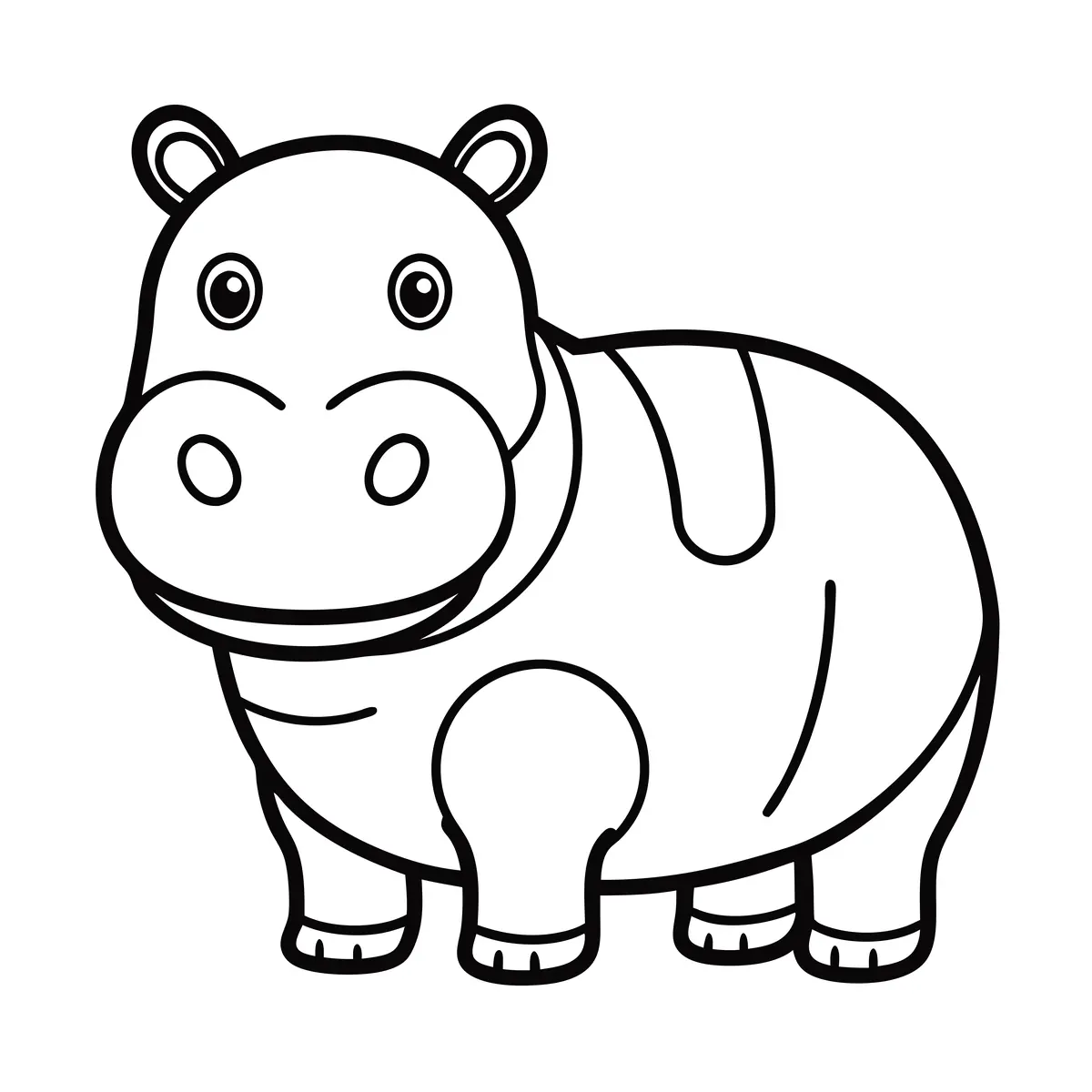 Coloriage hippopotame tout petit kawaii debout simple a imprimer