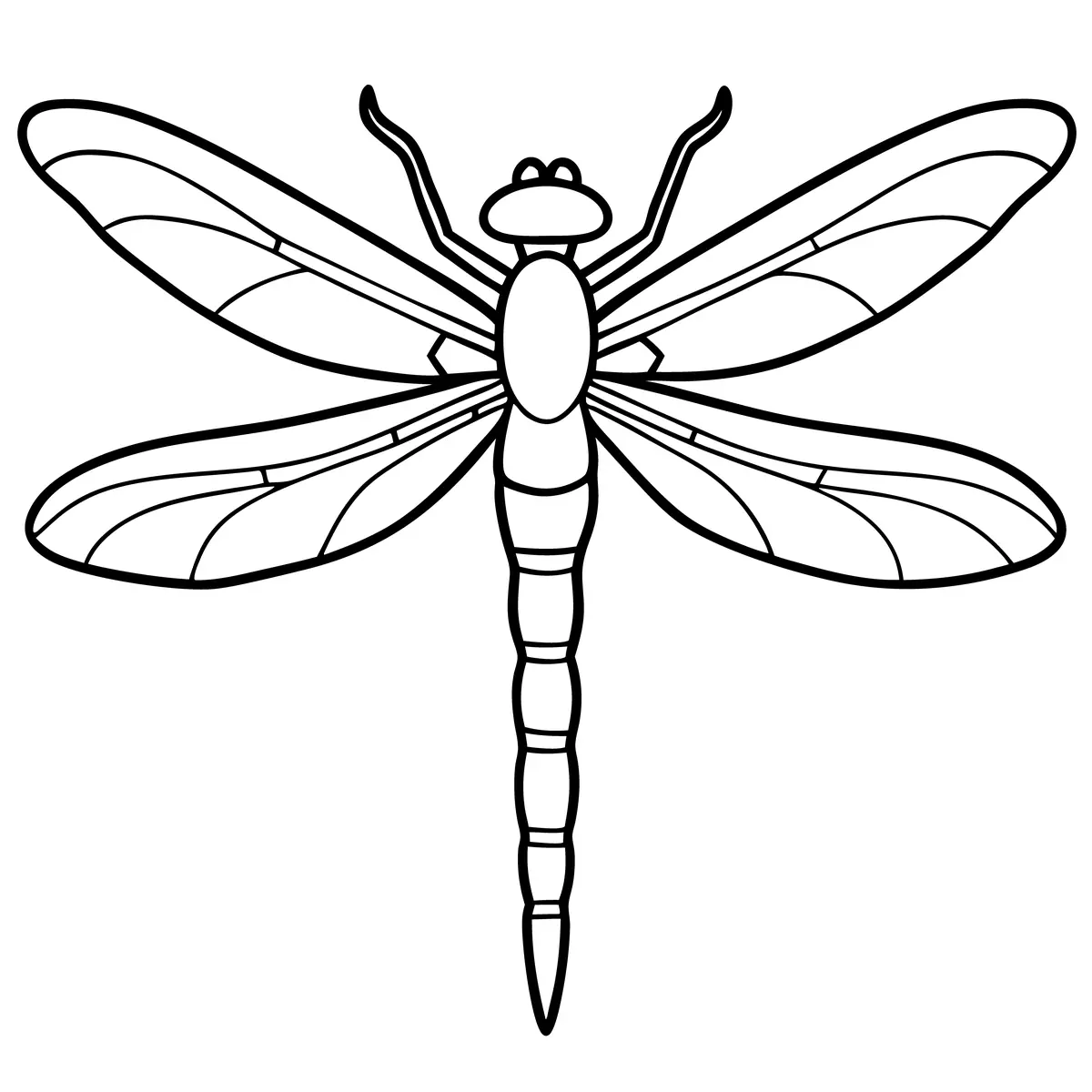 Coloriage libellule simple vue de dessus ailes ouvertes a imprimer