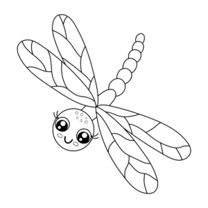 Coloriage libellule kawaii souriante aux grands yeux a imprimer