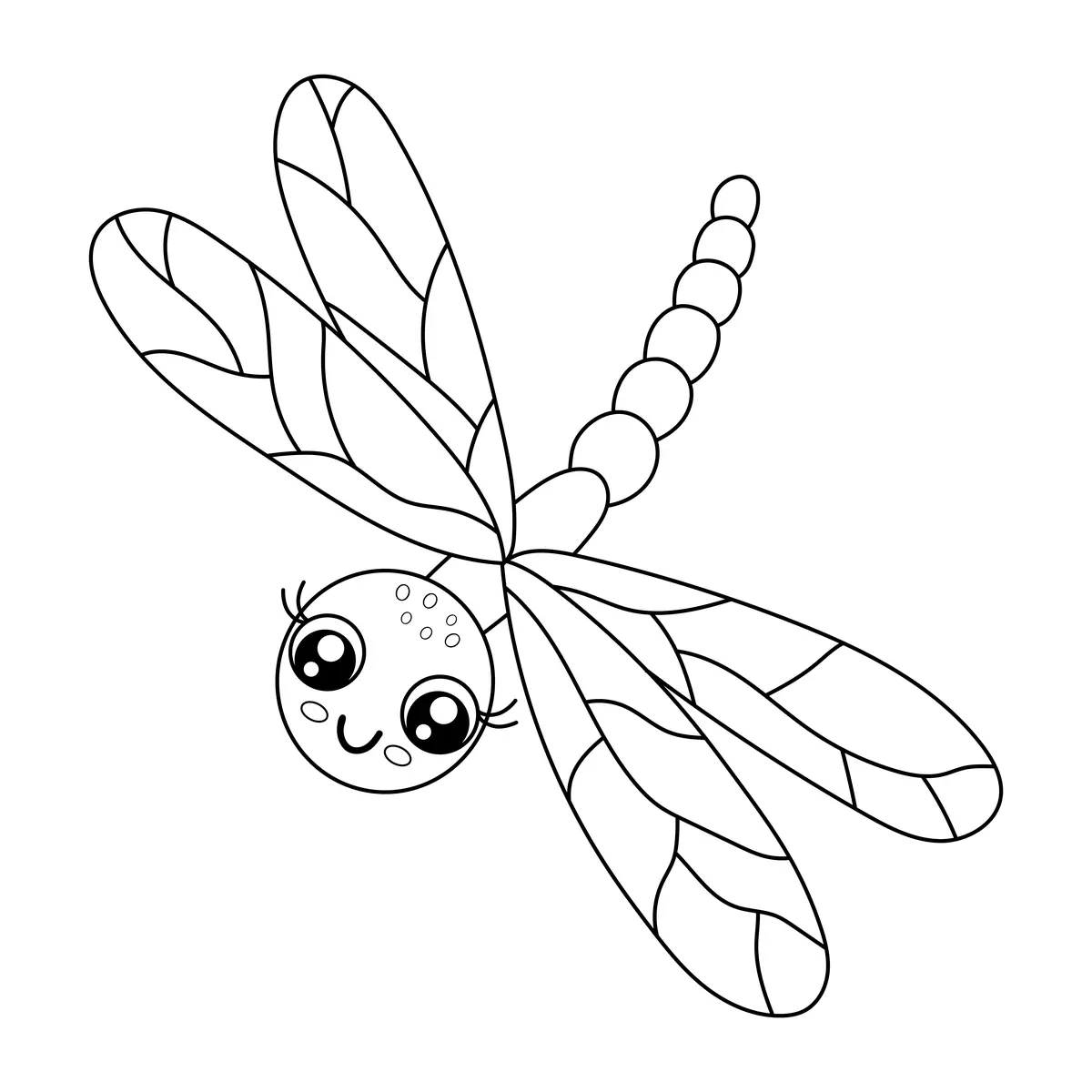 Coloriage libellule kawaii souriante aux grands yeux a imprimer
