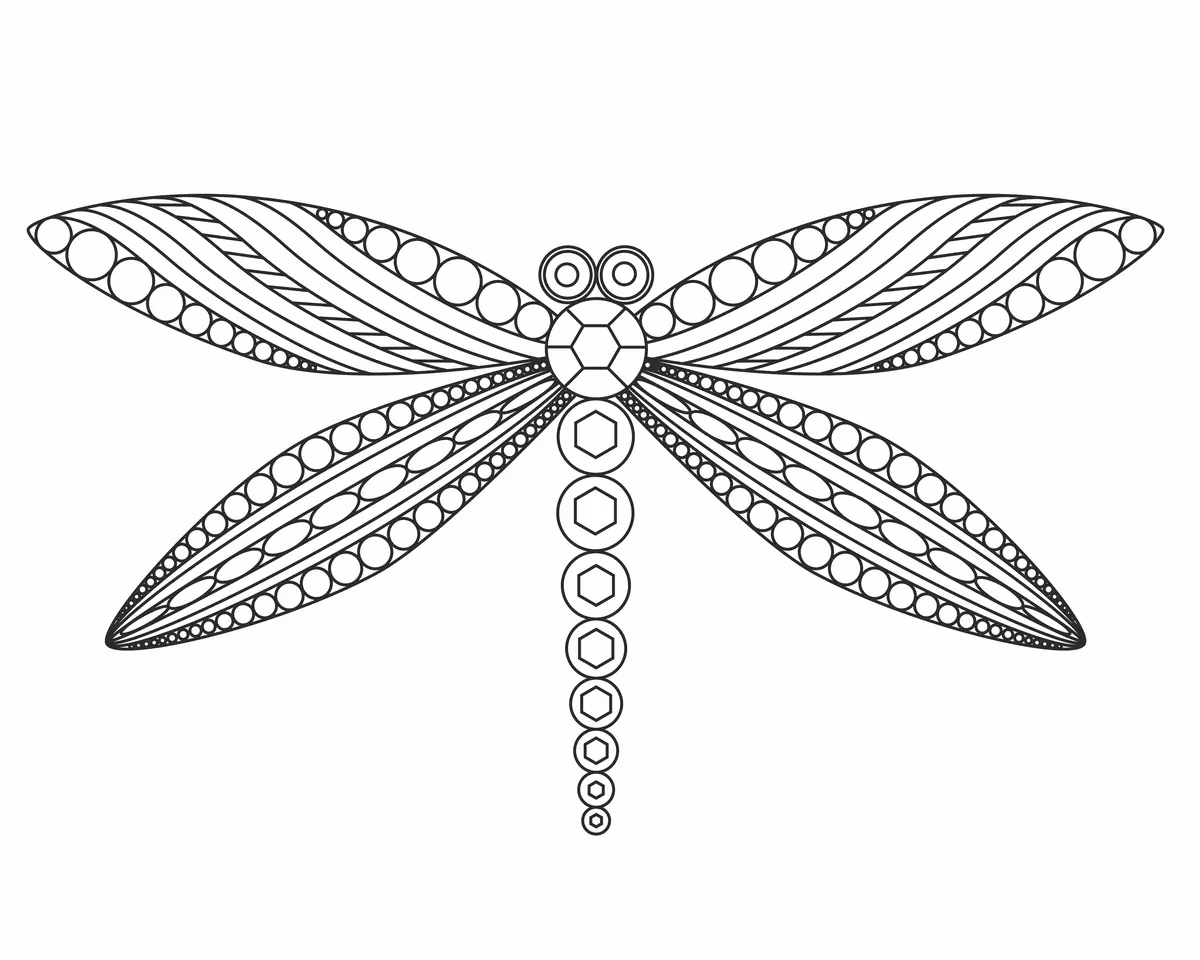 Coloriage libellule zentangle aux ailes remplies de motifs fins a imprimer