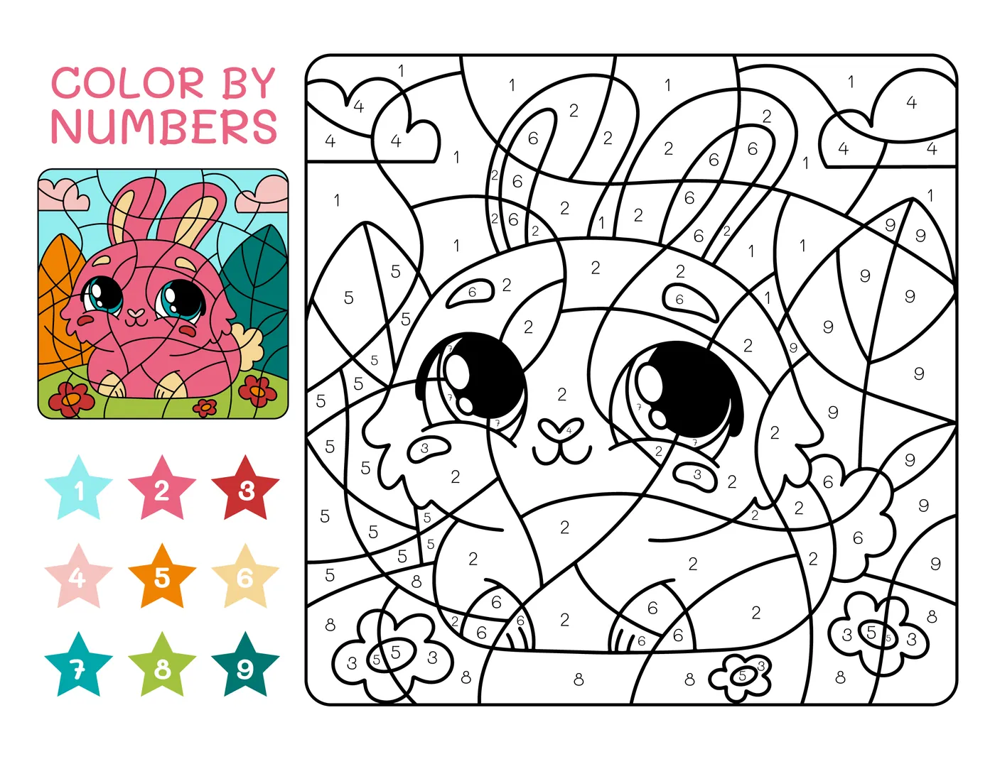 Coloriage magique lapin de printemps avec legende couleurs a imprimer