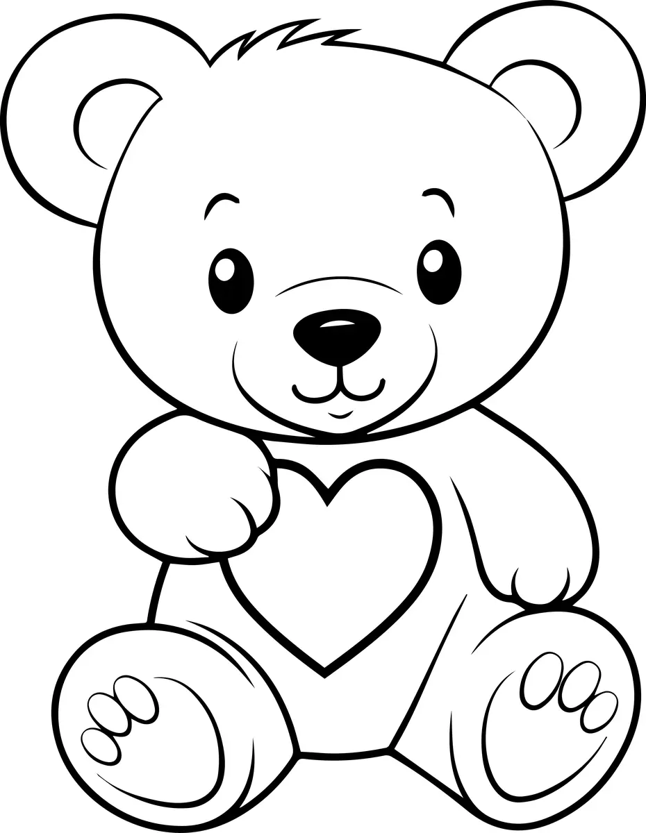 Coloriage nounours en peluche tenant un coeur sur le ventre a imprimer