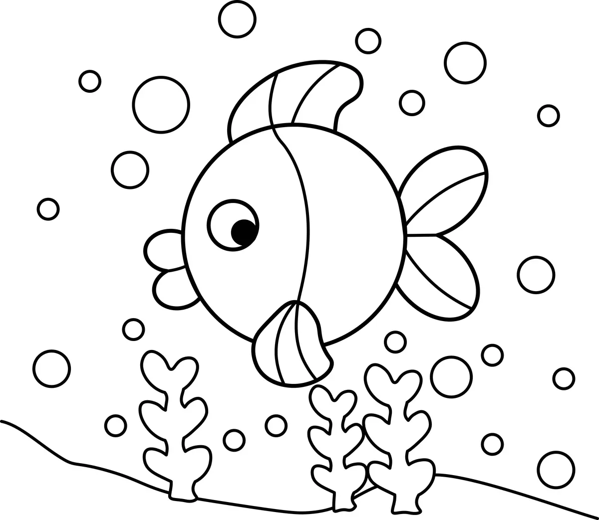 Coloriage petit poisson entouré de bulles à imprimer