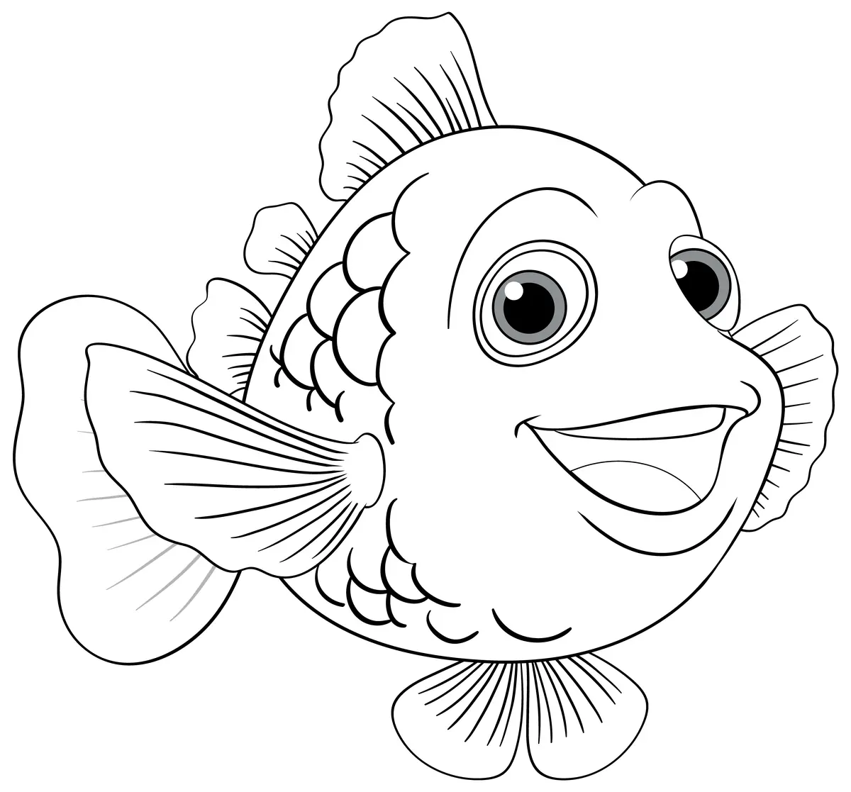 Coloriage poisson souriant aux nageoires fines à imprimer