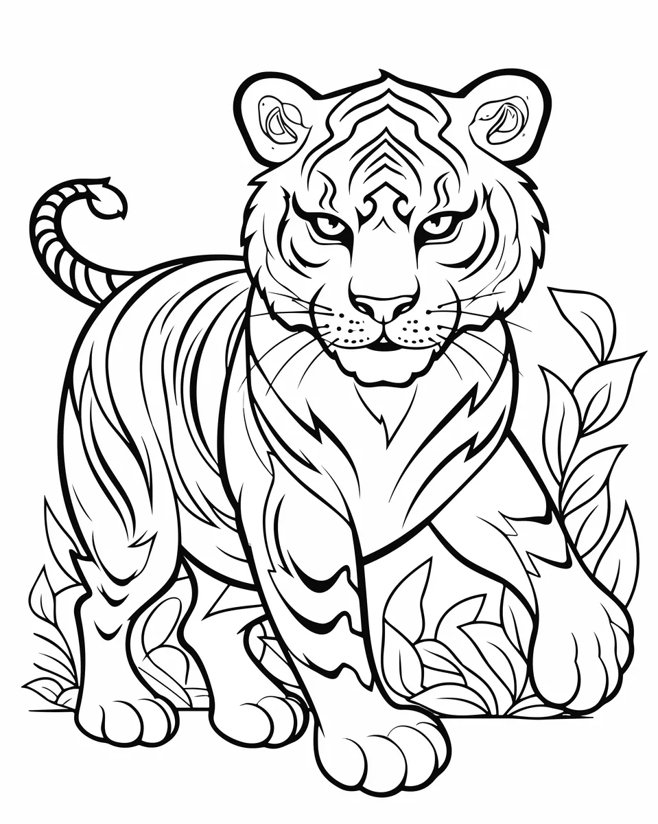 Coloriage tigre adulte réaliste debout de profil à imprimer