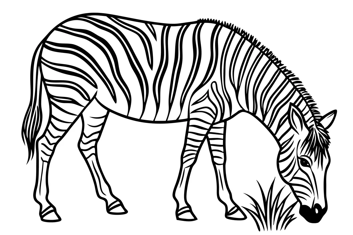 Coloriage zebre adulte broute l'herbe profil a imprimer