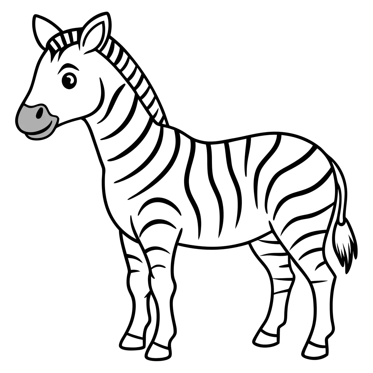 Coloriage zebre cartoon museau gris souriant a imprimer